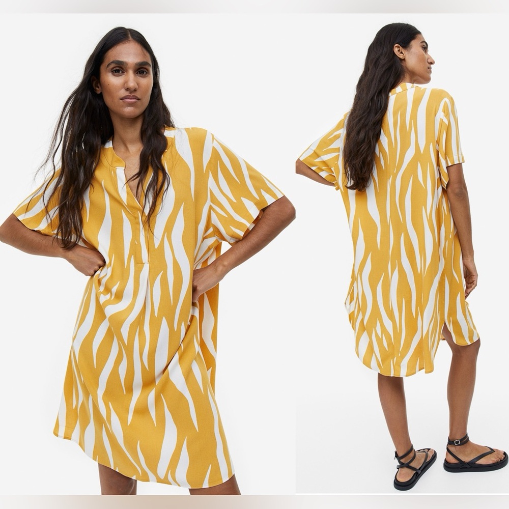 NWT H & M SPLIT NECK TUNIC DRESS, ROUNDED HEM, SLIGHTLY LONGER AT THE BACK. XL